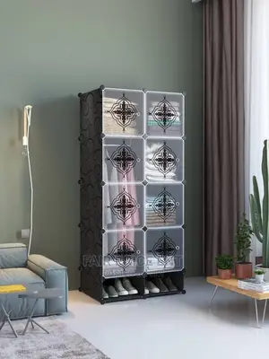 Two Coluoms Cloth and Shoes Rack Plastic Wodrobe.( White)