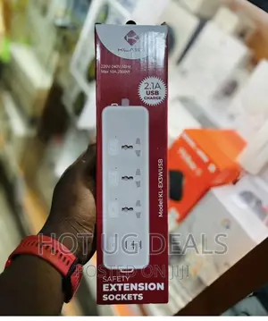 Photo - 3 Way Heavy Duty Extension Cable With 3 Usb Ports - White