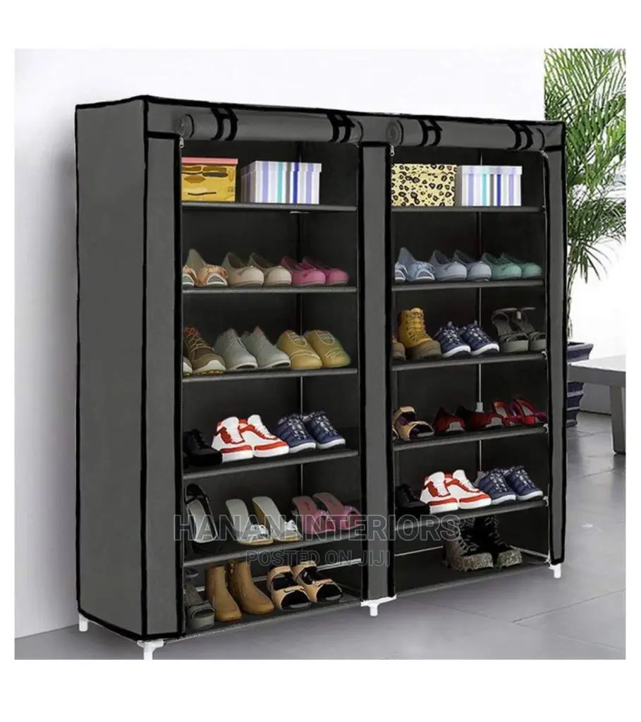 Double Door Shoe Rack -Gray/Maroon