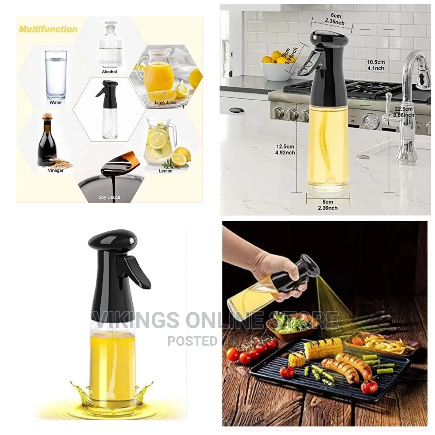 200ml Glass Cooking Vinegar Oil Sprayer Dispenser Bottle