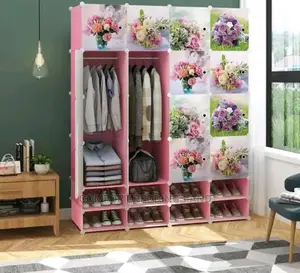 Double Shoe Rack Four Column Plastic Closet Pink