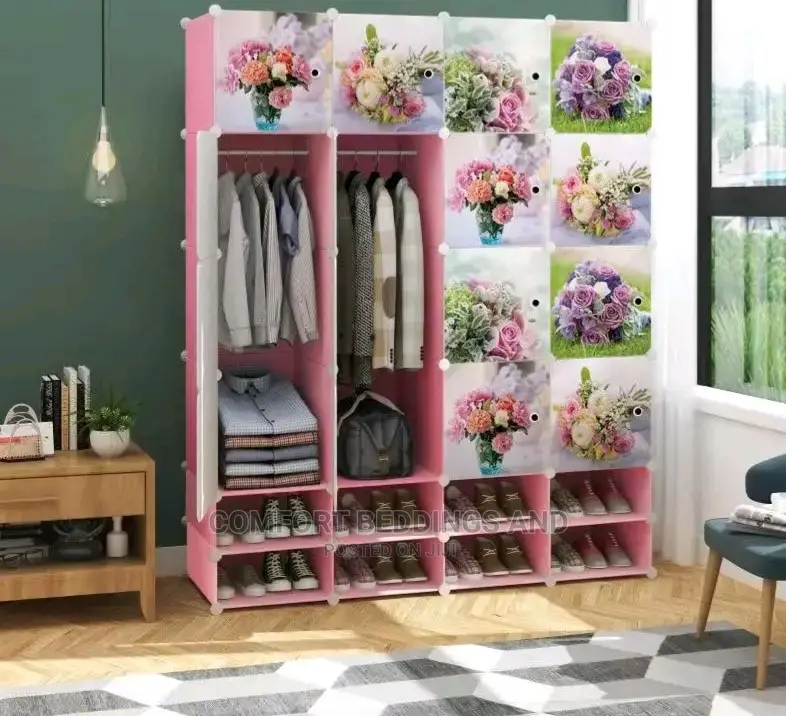 Double Shoe Rack Four Column Plastic Closet Pink