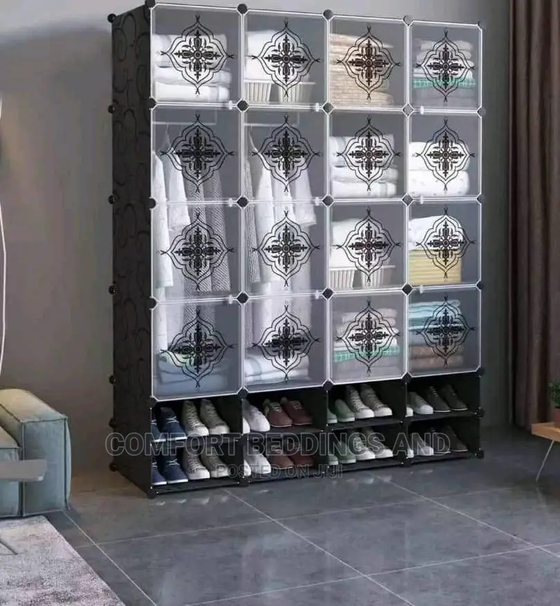 Double Shoe Rack Four Column Plastic Closet Black
