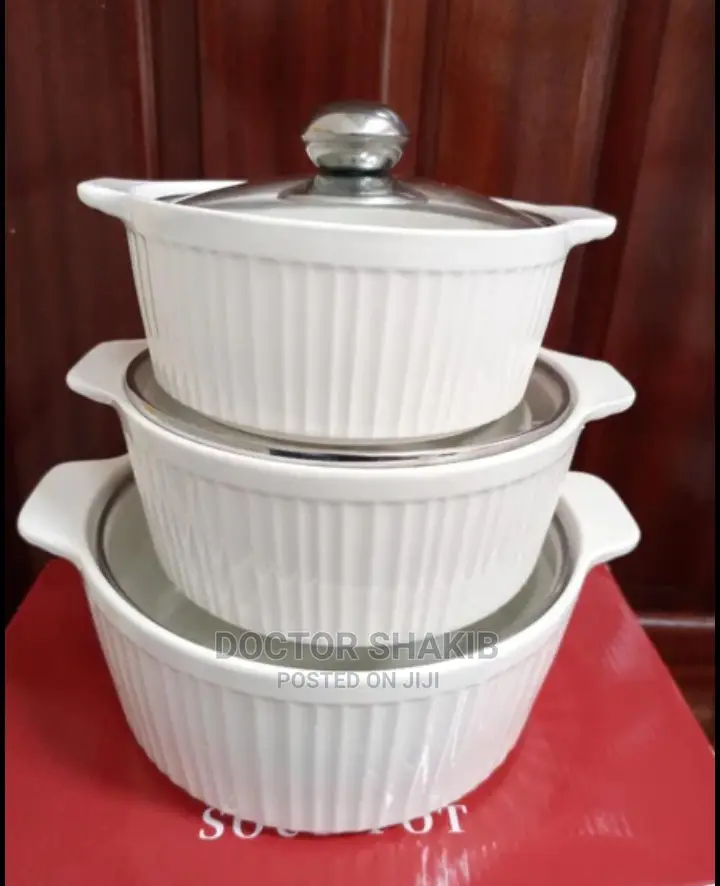 3pcs Ceramic Serving Dishes/ Soup Pot