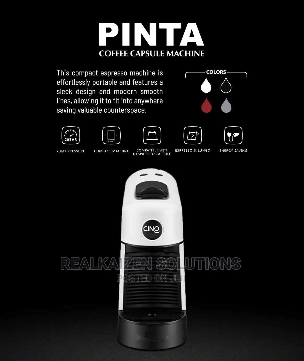 CINO Pinta Espresso Capsule Coffee Machine 1200W