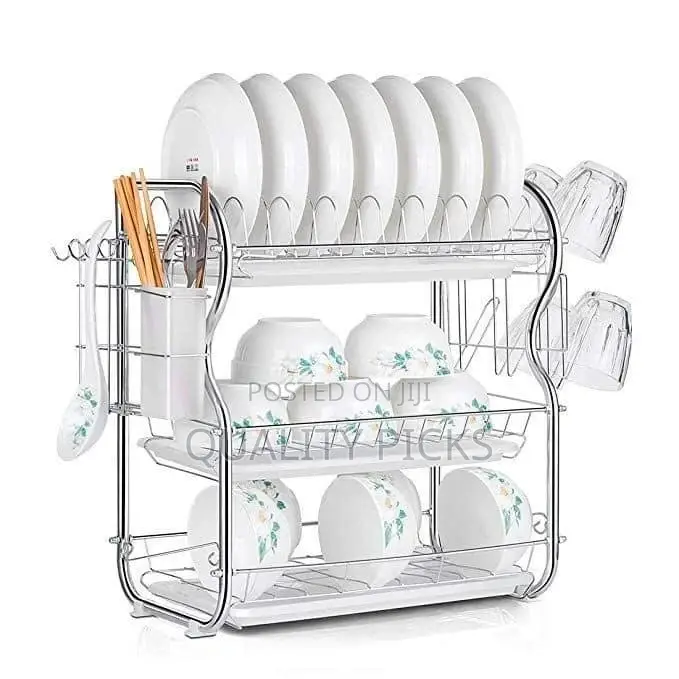 3 Tier Draining Dish Rack- Silver