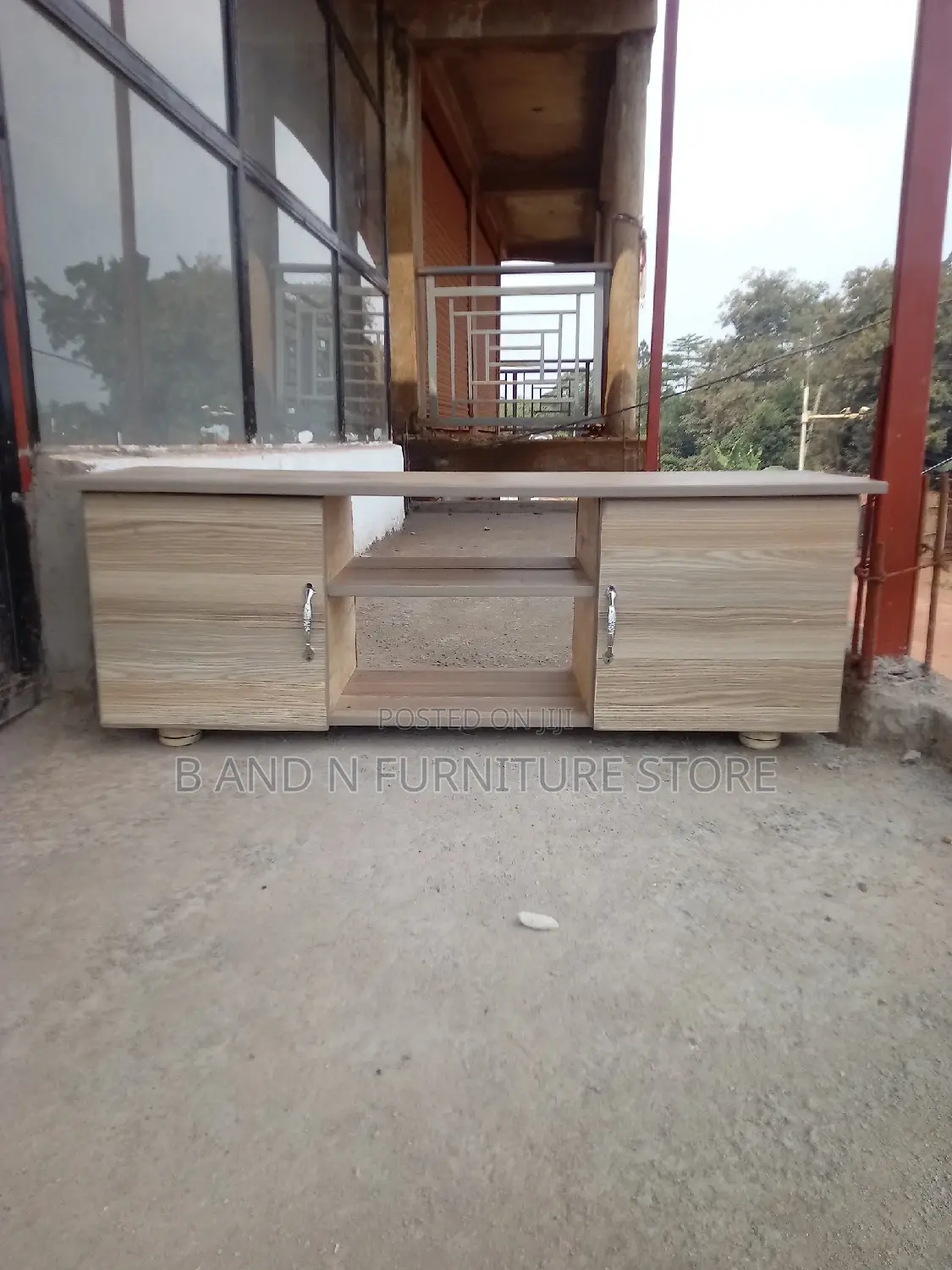 TV Stand in Silver Pine. With Silver Handles