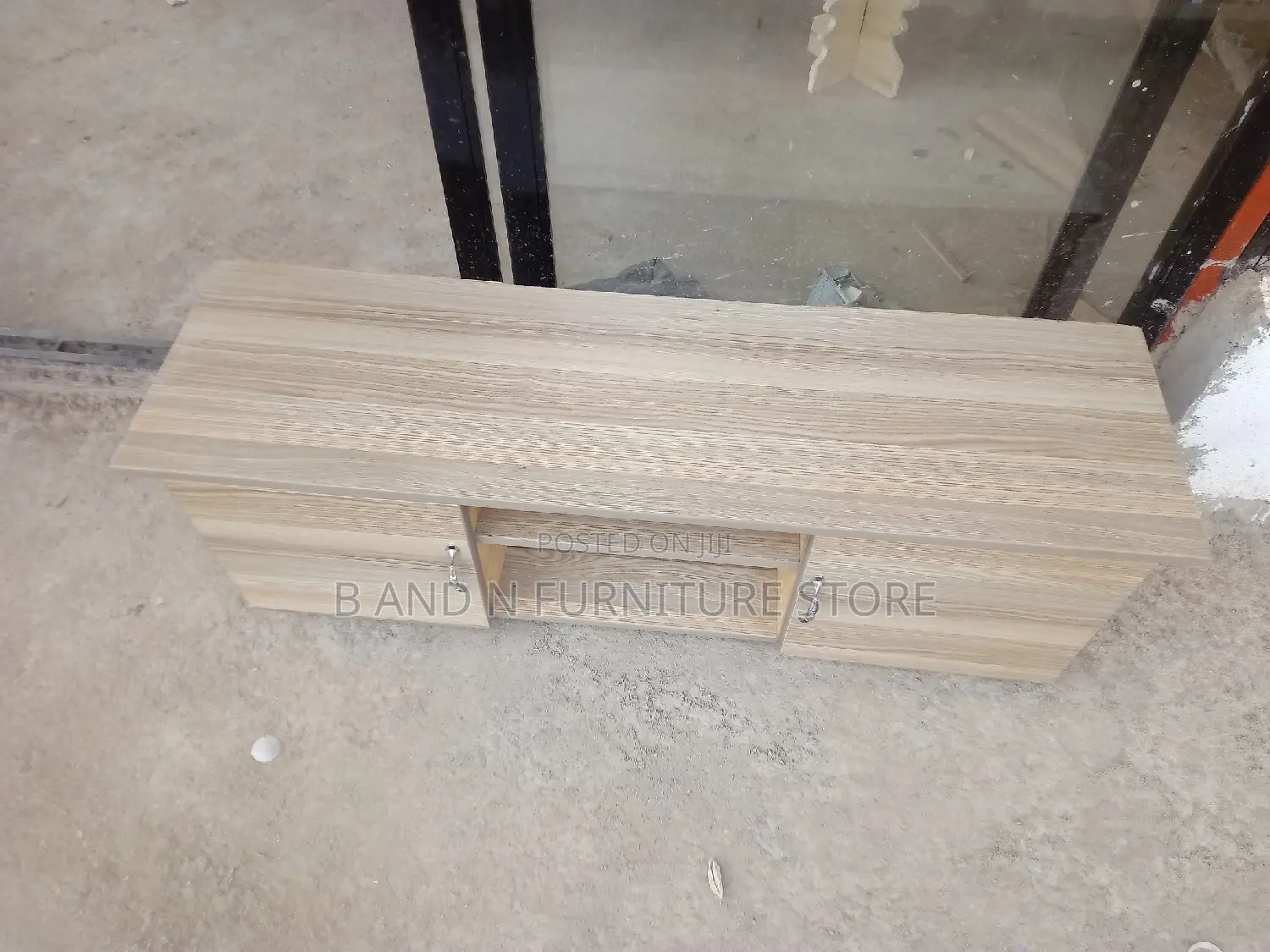 TV Stand in Silver Pine. With Silver Handles