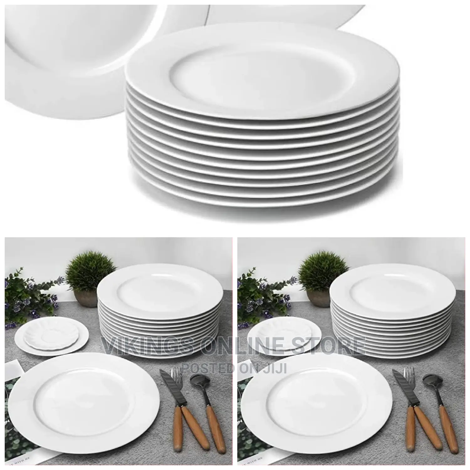 8 Inch 12-Piece Salad, Dessert Dinner Serving Plates-White