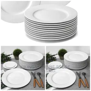 8 Inch 12-Piece Salad, Dessert Dinner Serving Plates-White