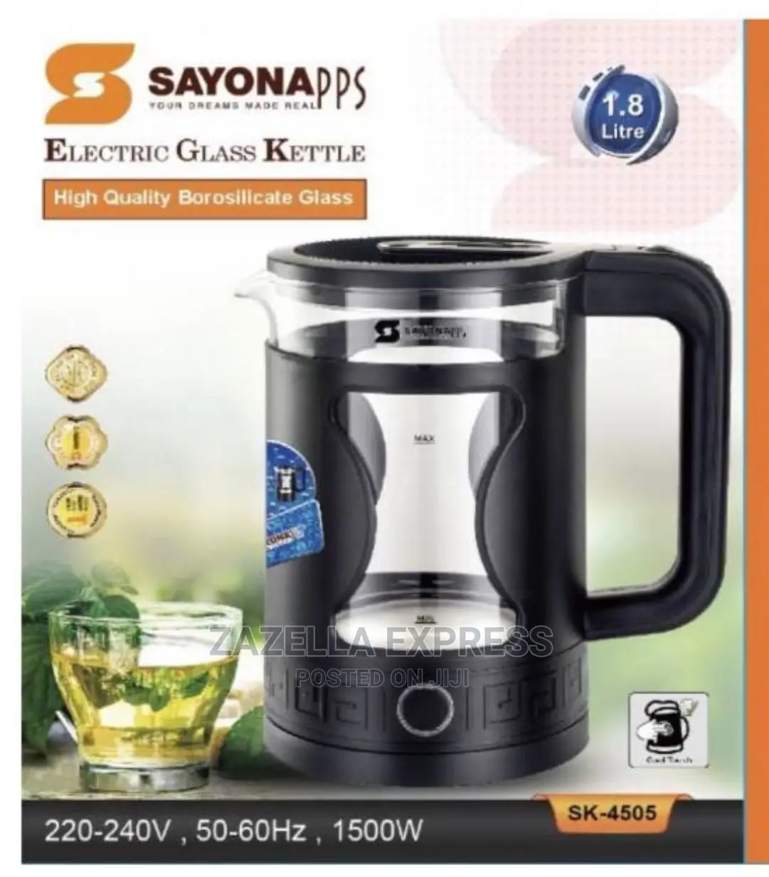 Sayonapps Electric Kettle Fast Boiling 1.8L