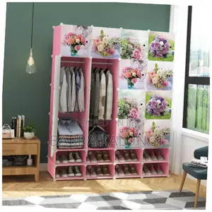 Plastic 4 Column Pink Wardrobe
