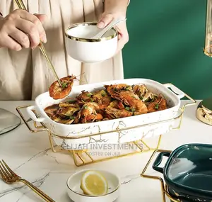 Porcelain Dinner Set Ceramic Bowl With Golden Steel Stand