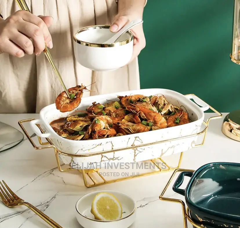 Porcelain Dinner Set Ceramic Bowl With Golden Steel Stand
