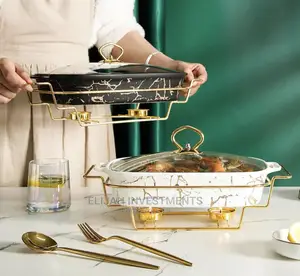 Porcelain Dinner Set Ceramic Bowl With Golden Steel Stand