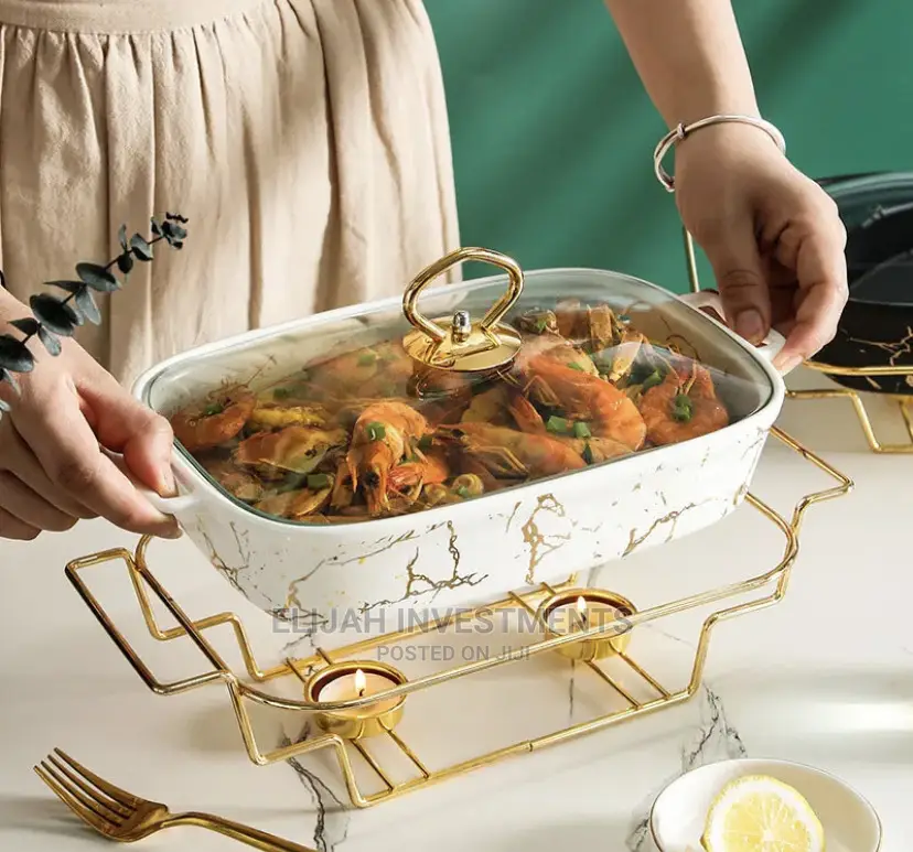 Porcelain Dinner Set Ceramic Bowl With Golden Steel Stand