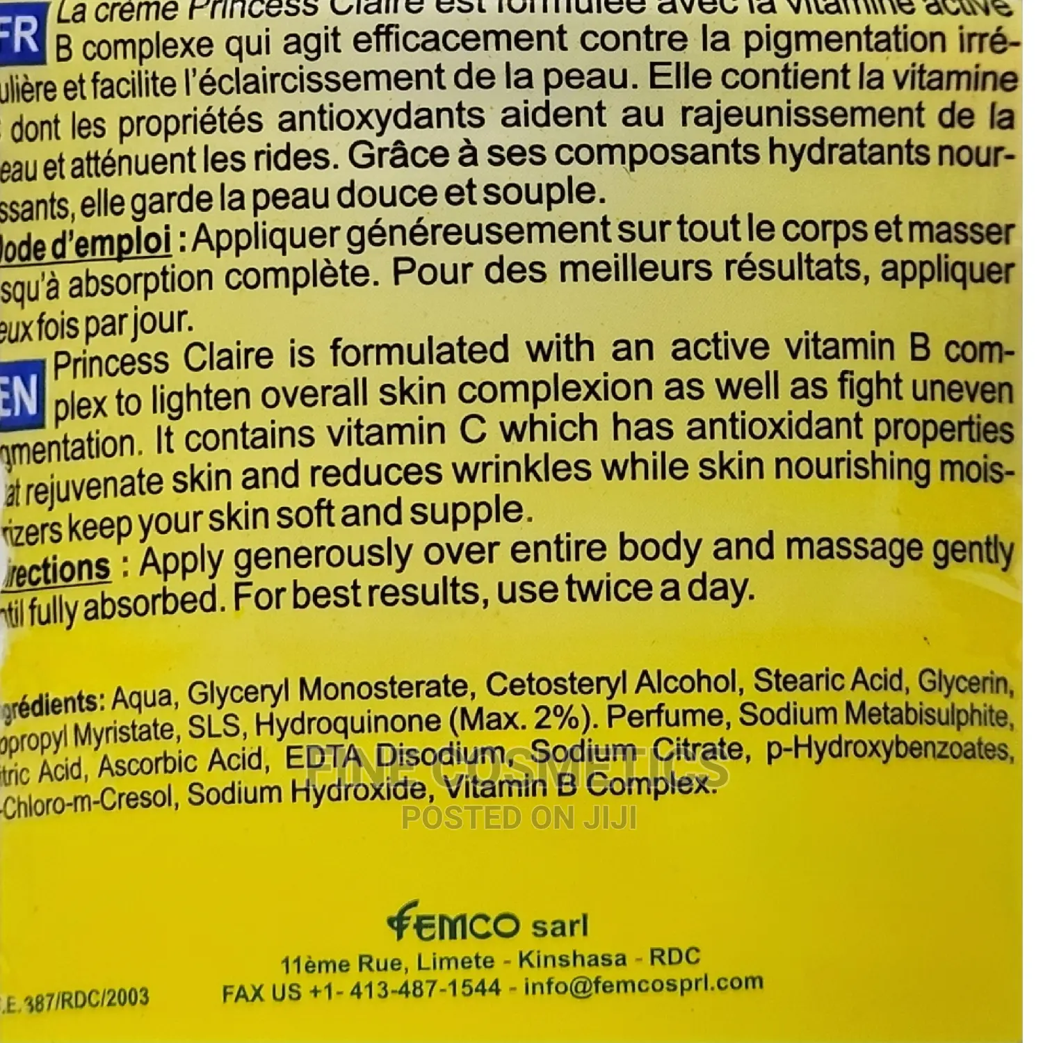 Original Princess Claire Brightening Vitamin E Cream 500ml