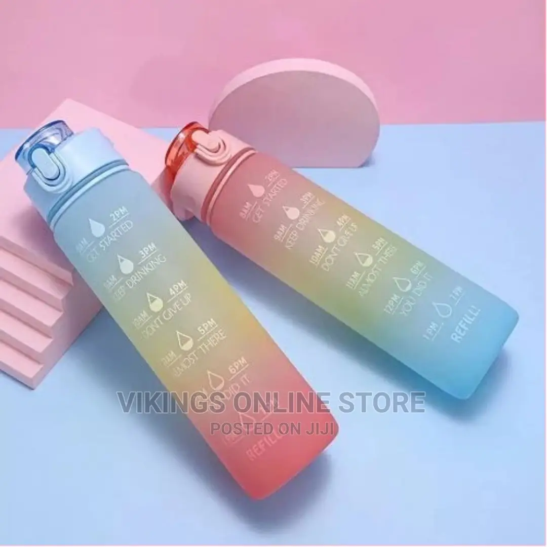 1L Time Marked Fitness Jug Outdoor Frosted Water Bottle,