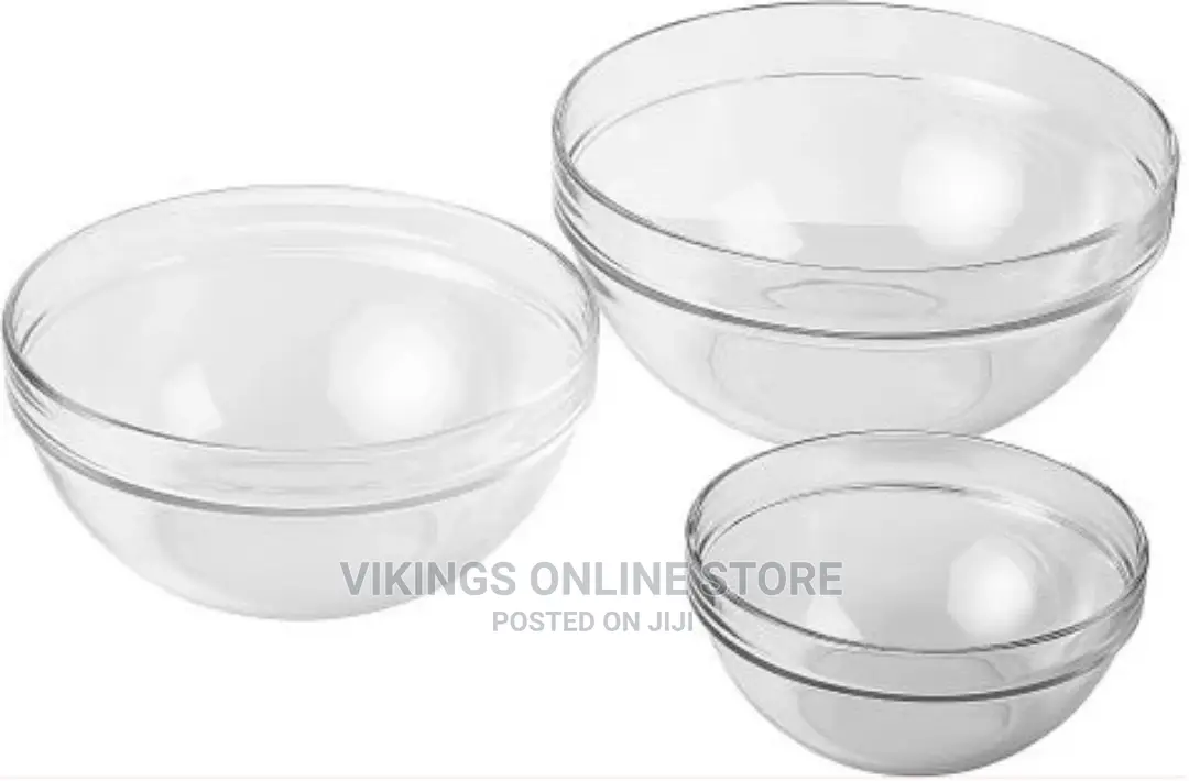 3 Piece Oven Mixing Bowl Glass Set, 1.0l/2.0l,/3l Colorless