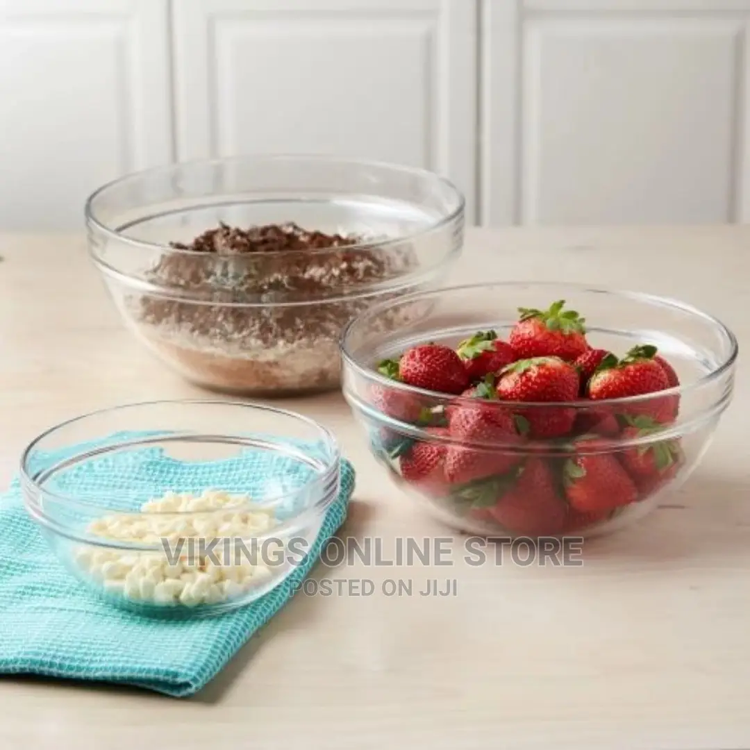 3 Piece Oven Mixing Bowl Glass Set, 1.0l/2.0l,/3l Colorless