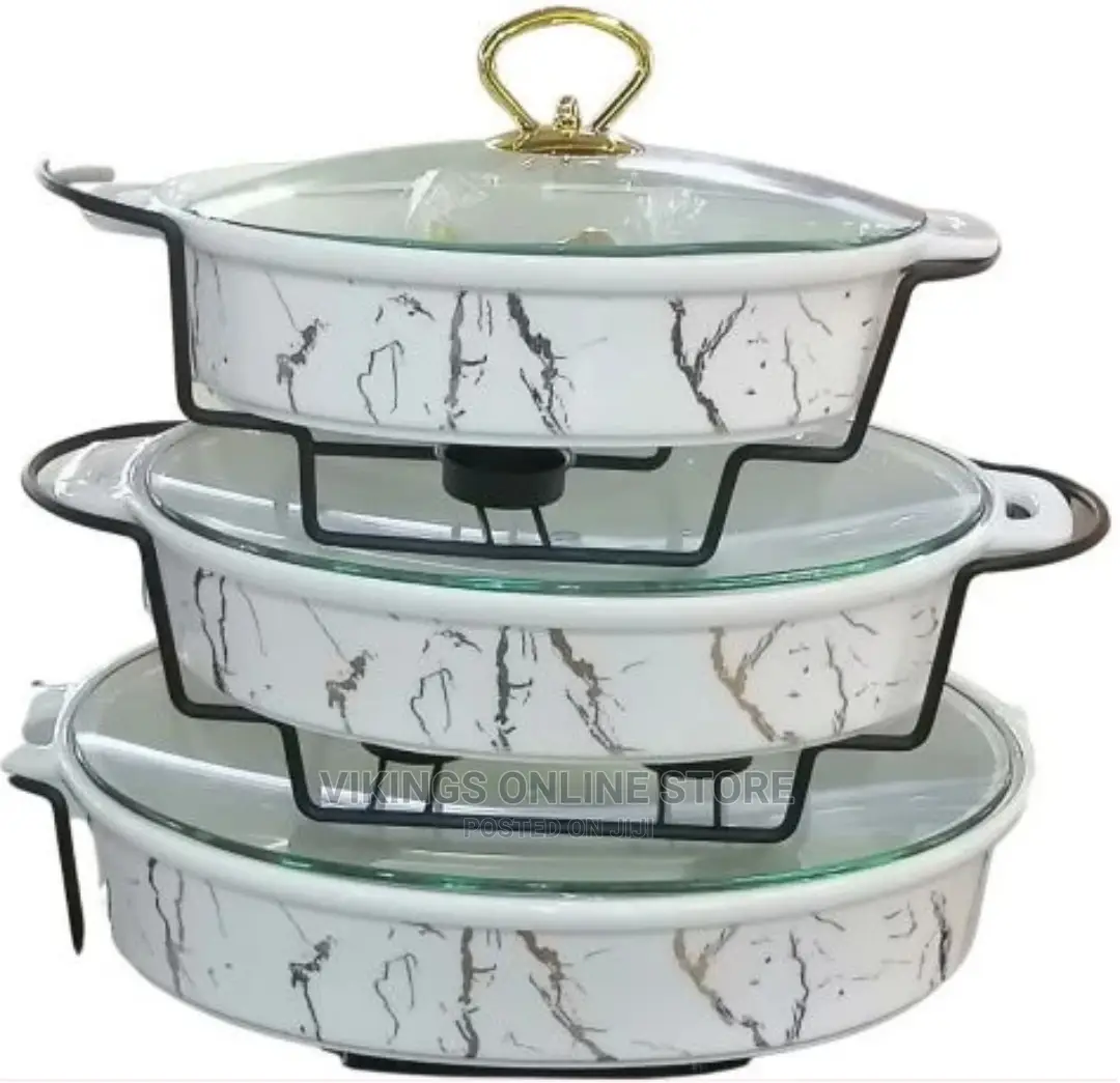 3 Pieces of Ceramic Chafing Serving Dishes Warmer, White