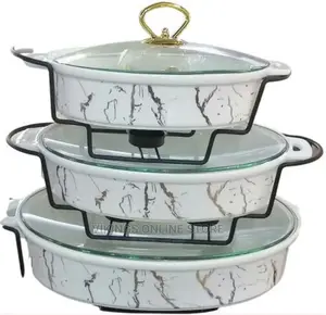 3 Pieces of Ceramic Chafing Serving Dishes Warmer, White