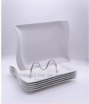 6 Pieces of Rectangle Ceramic Dinner Plates – White