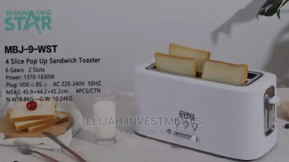 Winning Star 4 Slice Electric Bread Toaster-White