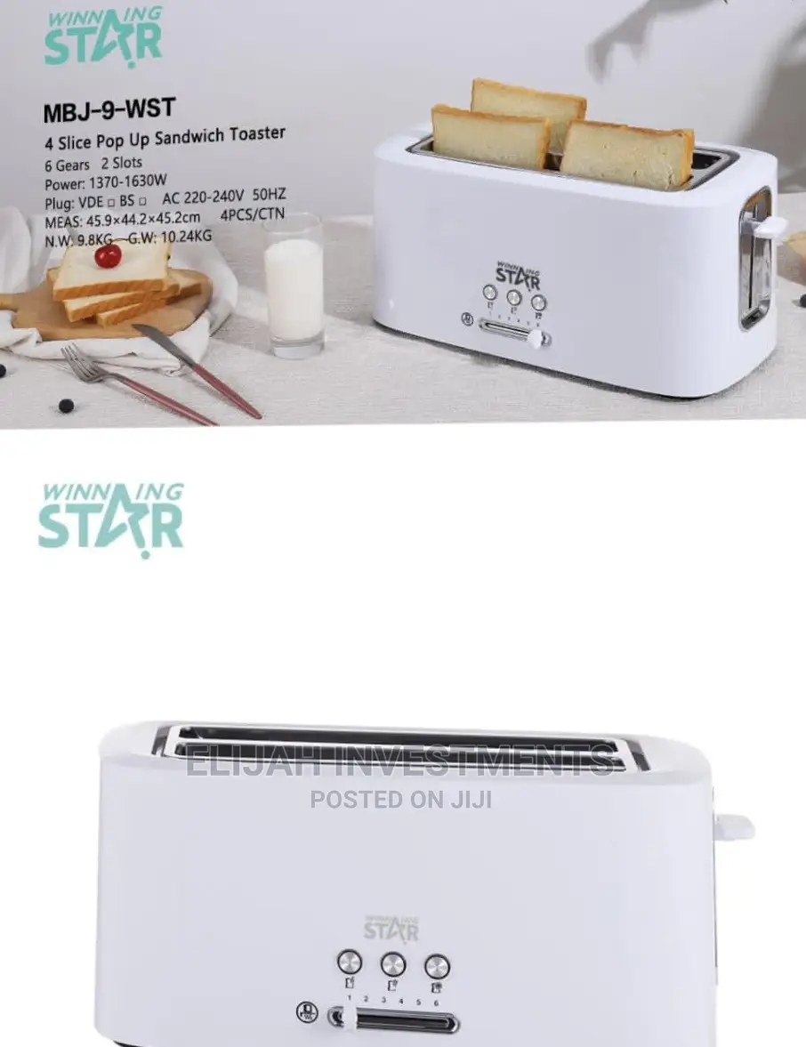 Winning Star 4 Slice Electric Bread Toaster-White