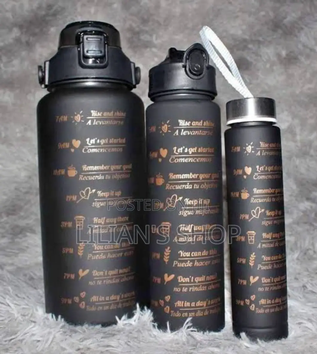 3pcs Motivational Water Bottle-Black