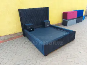 Comfortable Black 5X6 Bed With Two Bedsides
