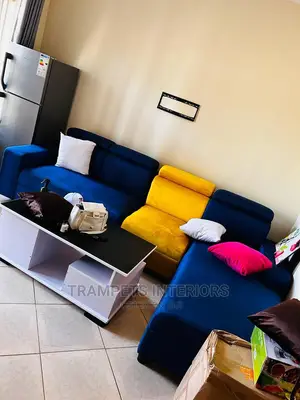 Sofa Set Blue and Mastered Yellow Velvet Colours