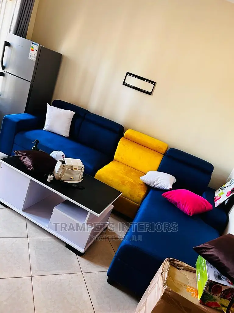 Sofa Set Blue and Mastered Yellow Velvet Colours