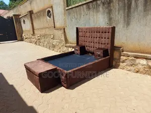 Adorable Brown 5X6 Bed With Storage Puff and Two Bedsides