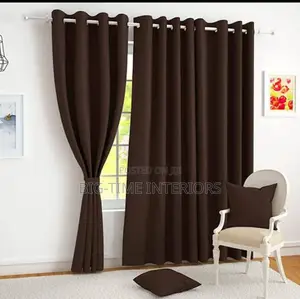 3pcs Plain Curtains With Net- Brown