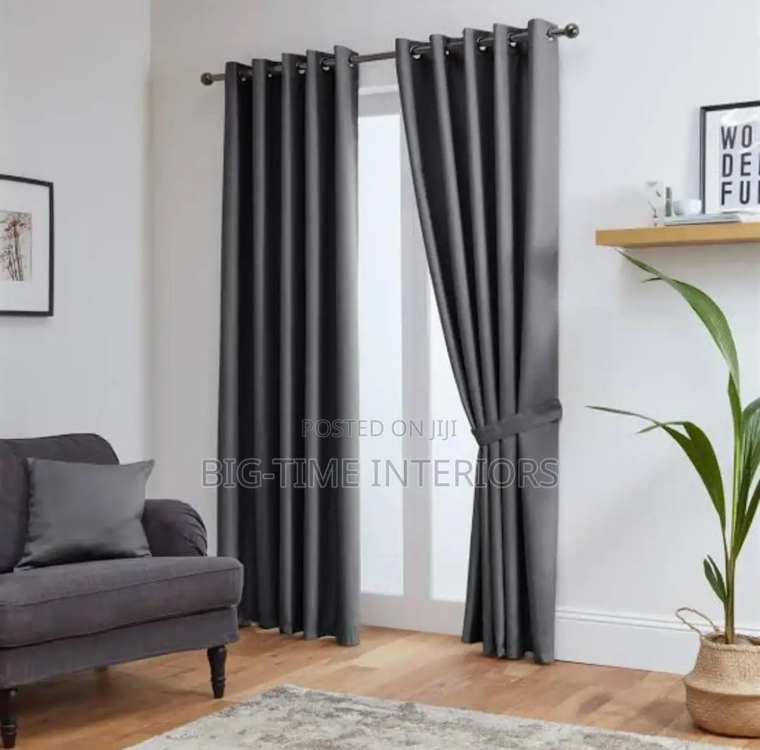 3pcs Plain Gray Curtains With Net