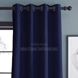 3pcs Plain Navy Blue Curtains With Net