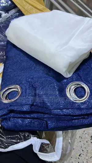 3pcs Plain Blue Curtains With Net