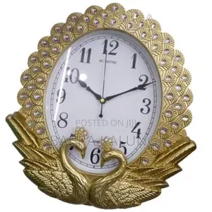 Silent Non Ticking Peacock Stylist Wall Clock _ Gold