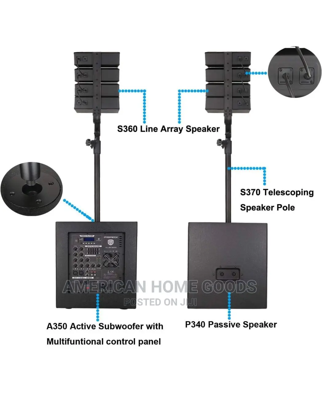 Proreck 15" 4000watts DJ Powered SPEAKER System Combo Set.