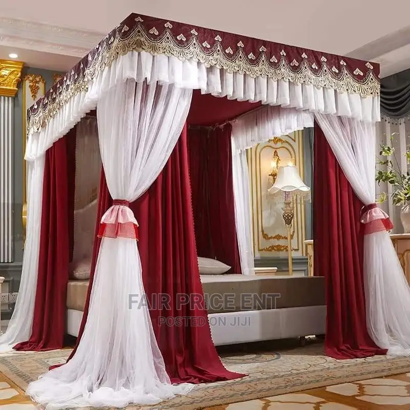 Four Stand Rail Curtain Mosquito Nets. 6x6.( Red)