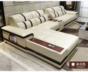 Sofa Set/ L Shape Cream and Black Couch Call