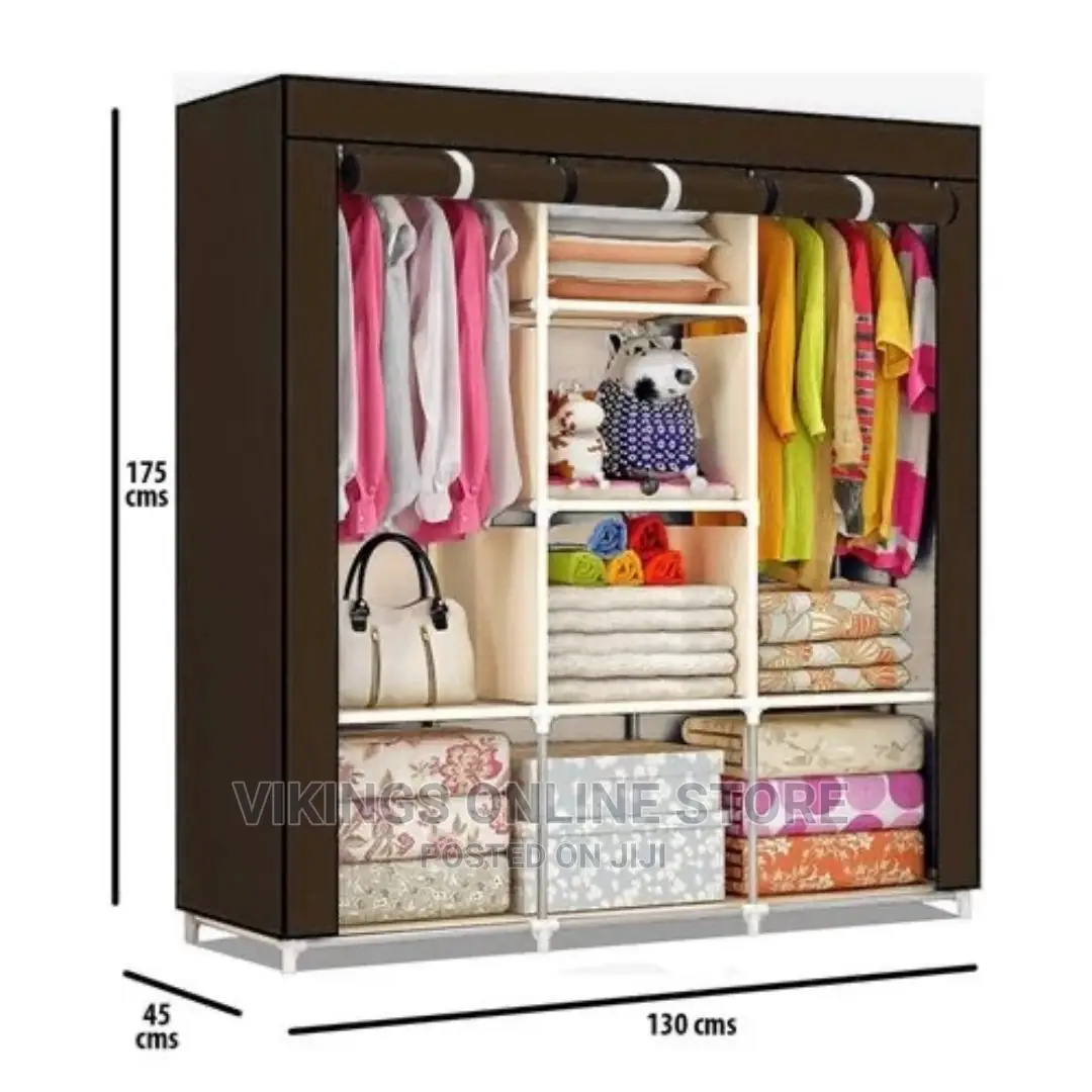 3 Column Cloth Frame Portable Wardrobe – Brown