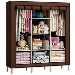 3 Column Cloth Frame Portable Wardrobe – Brown