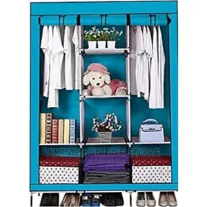 Photo - 3 Column Cloth Frame Portable Wardrobe – Blue