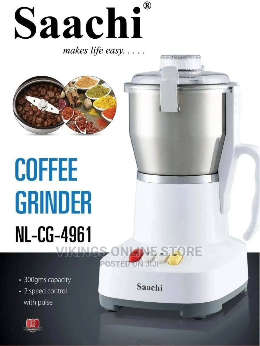Saachi Coffee/Herbs/Spices Grinder, White 