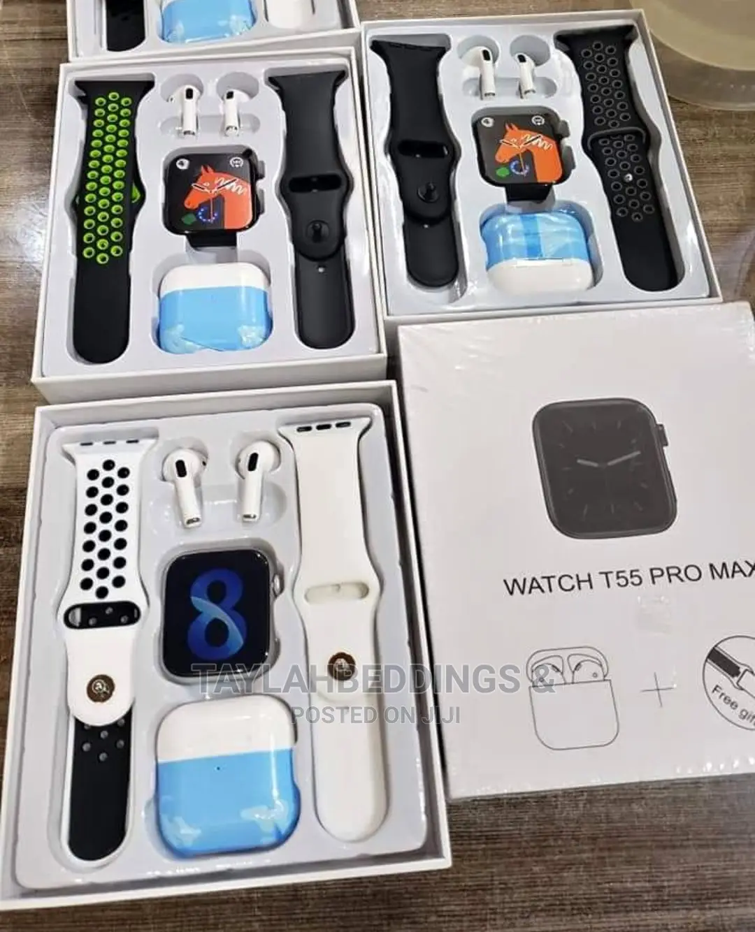 T55 Pro Max Smart Watch Series, 2 Straps, Airpods,