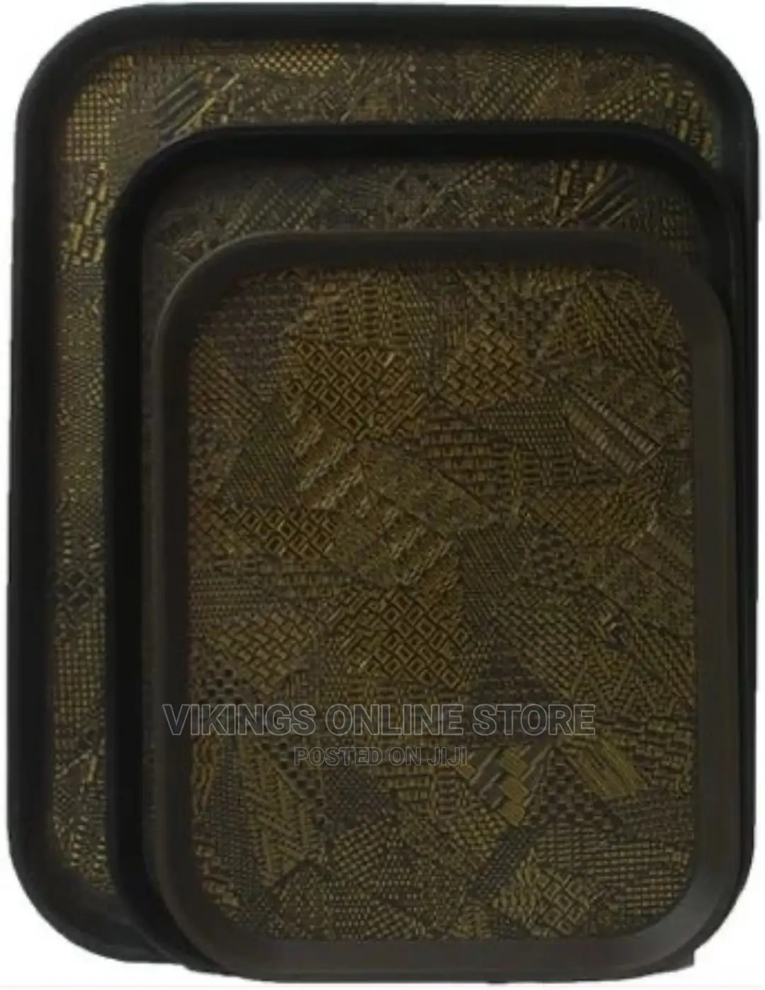 3 Piece Non Slide Rubber Serving Trays-Black.