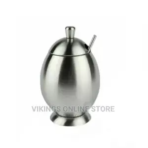 Egg Shaped Metallic Sugar Bowl Seasoning Pot With Spoon,