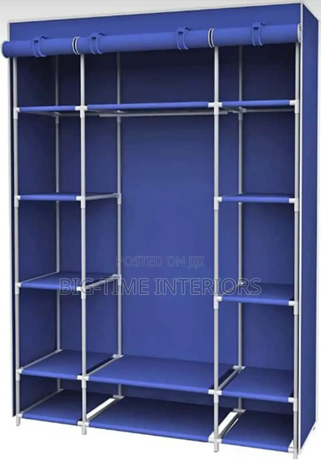 3 Column Wood and Clothe Closet- Blue
